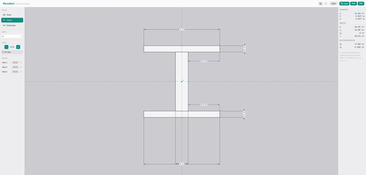 Area moment of inertia and centroid calculator screenshot
